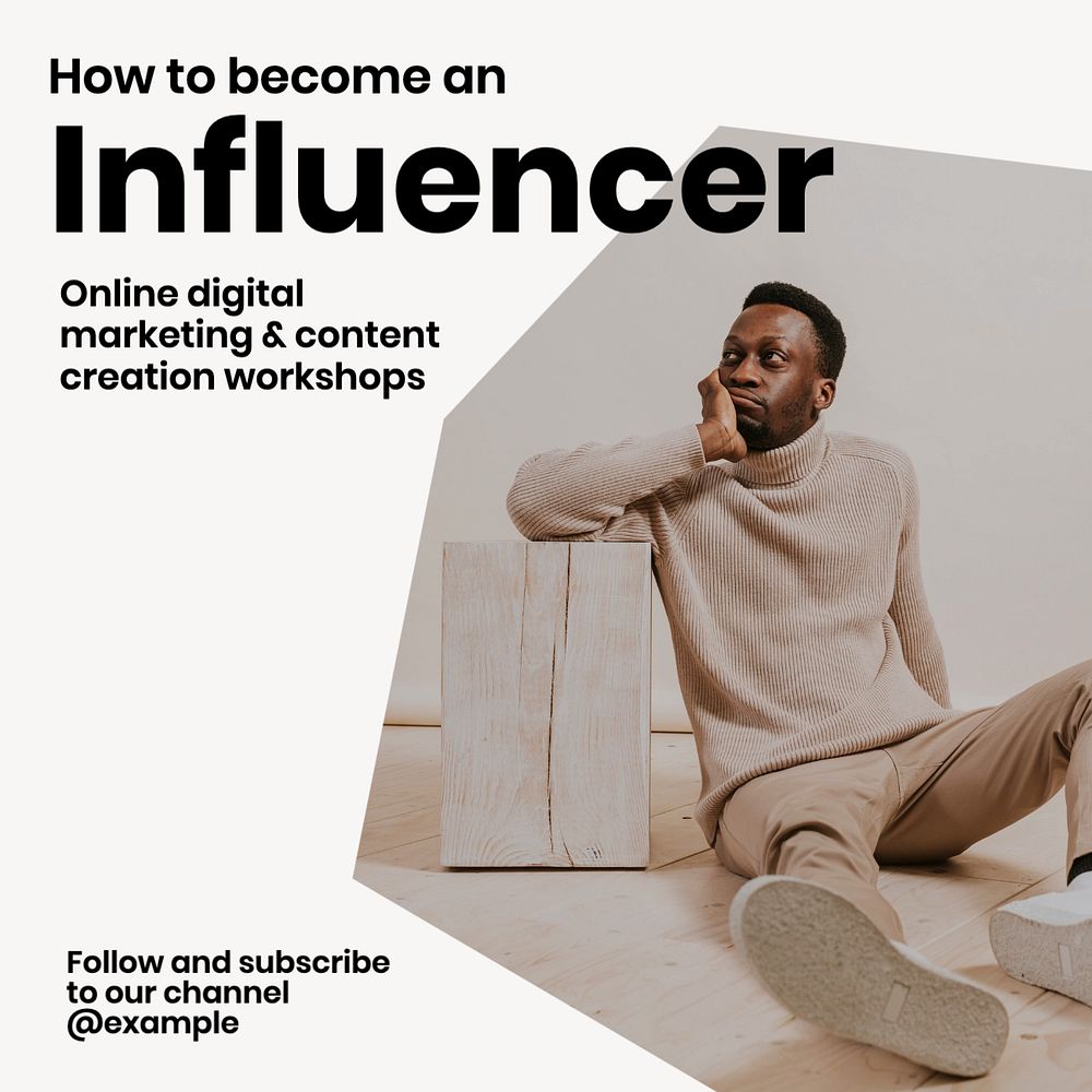 Become an influencer Instagram post template, editable text