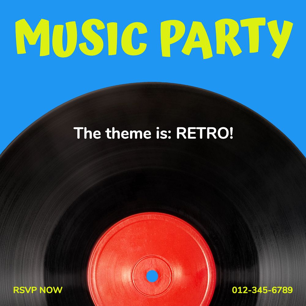 Music party  Instagram post template, editable text