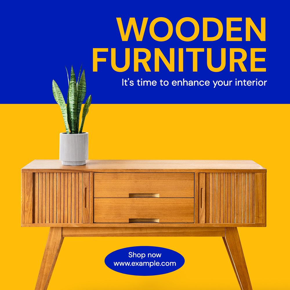 Wooden furniture Instagram post template, editable text