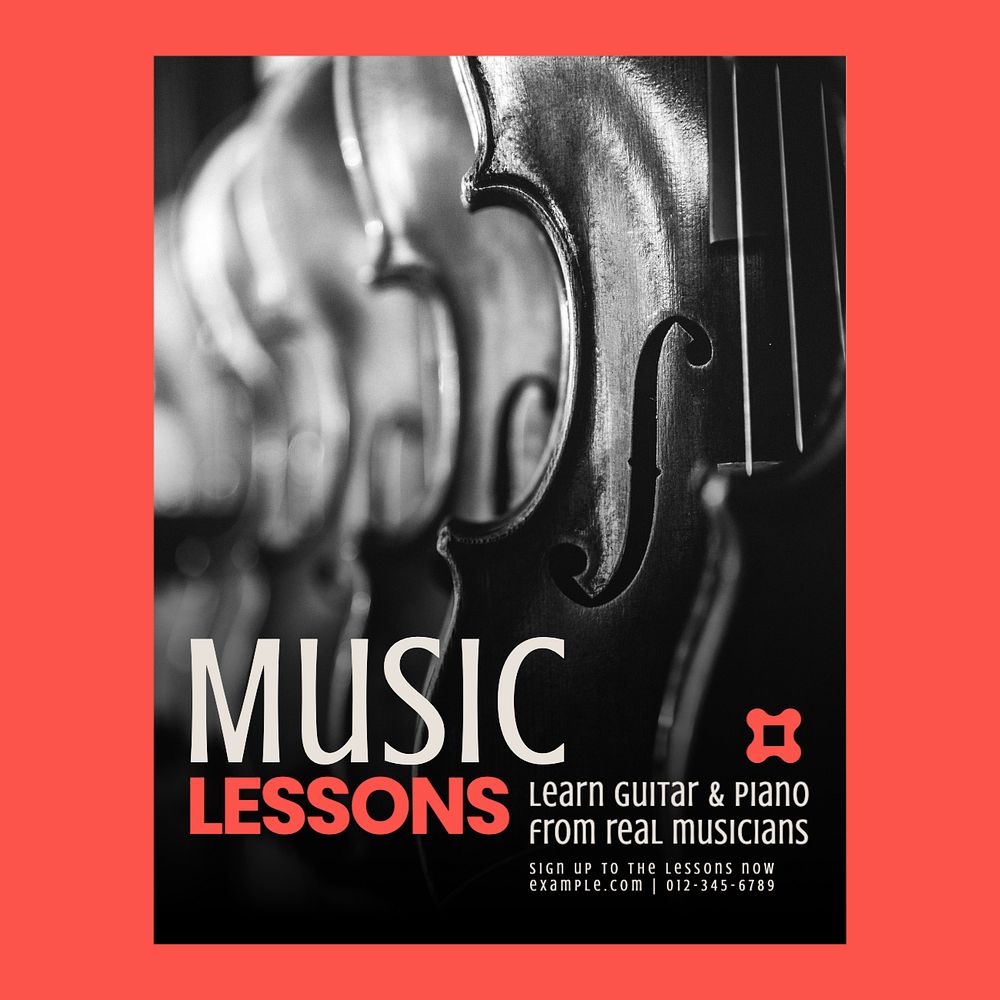 Music lessons Instagram post template, editable text