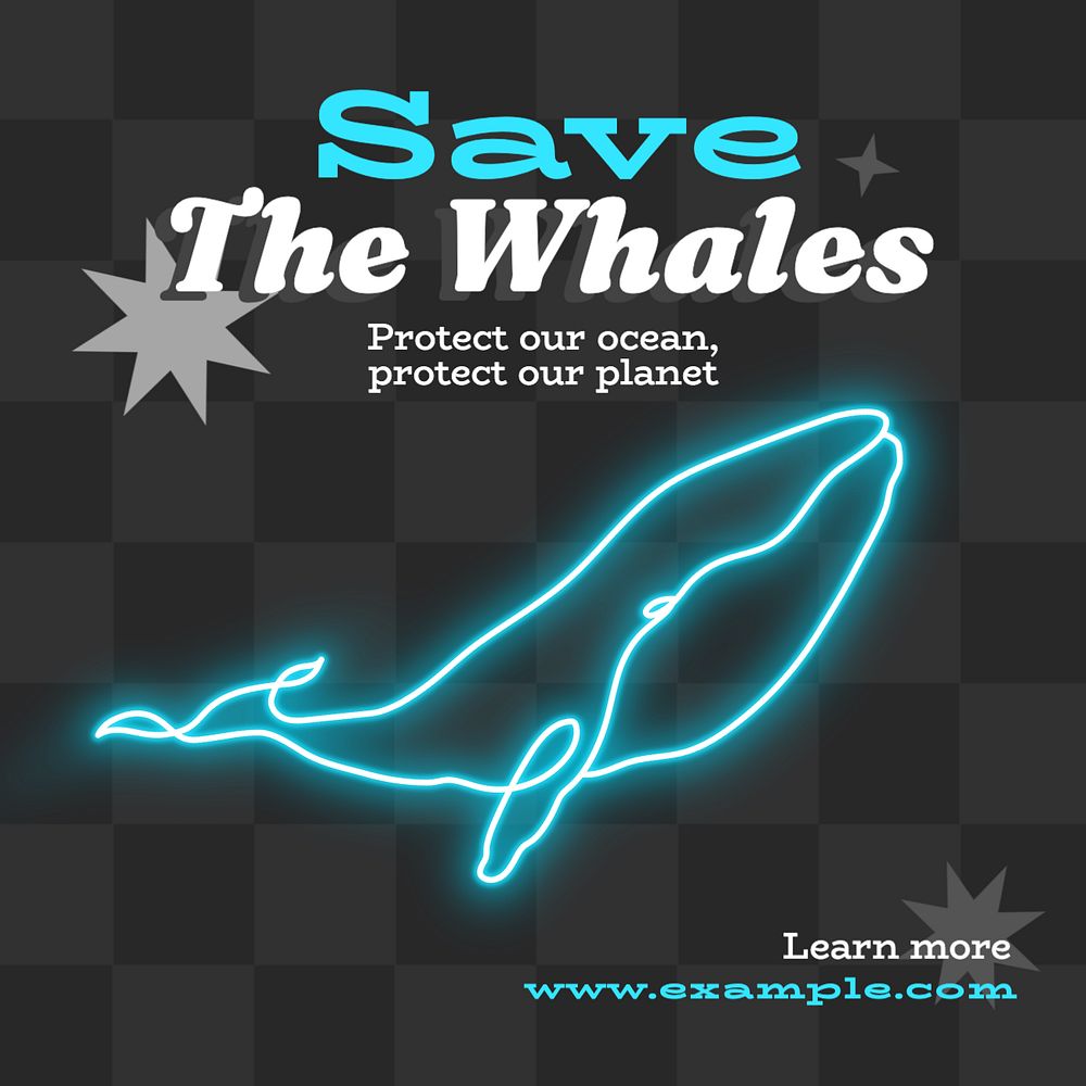 Save the whales Instagram post template, editable text