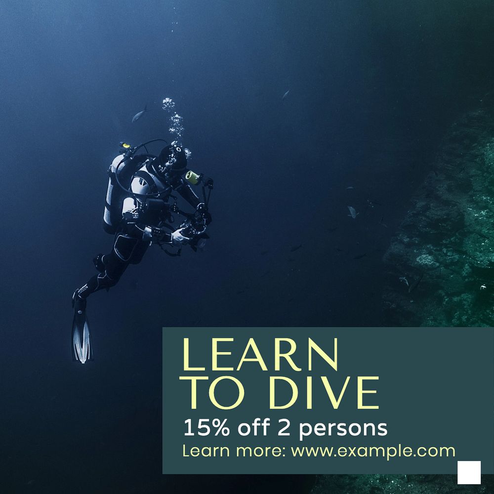 Diving lesson Instagram post template, editable text