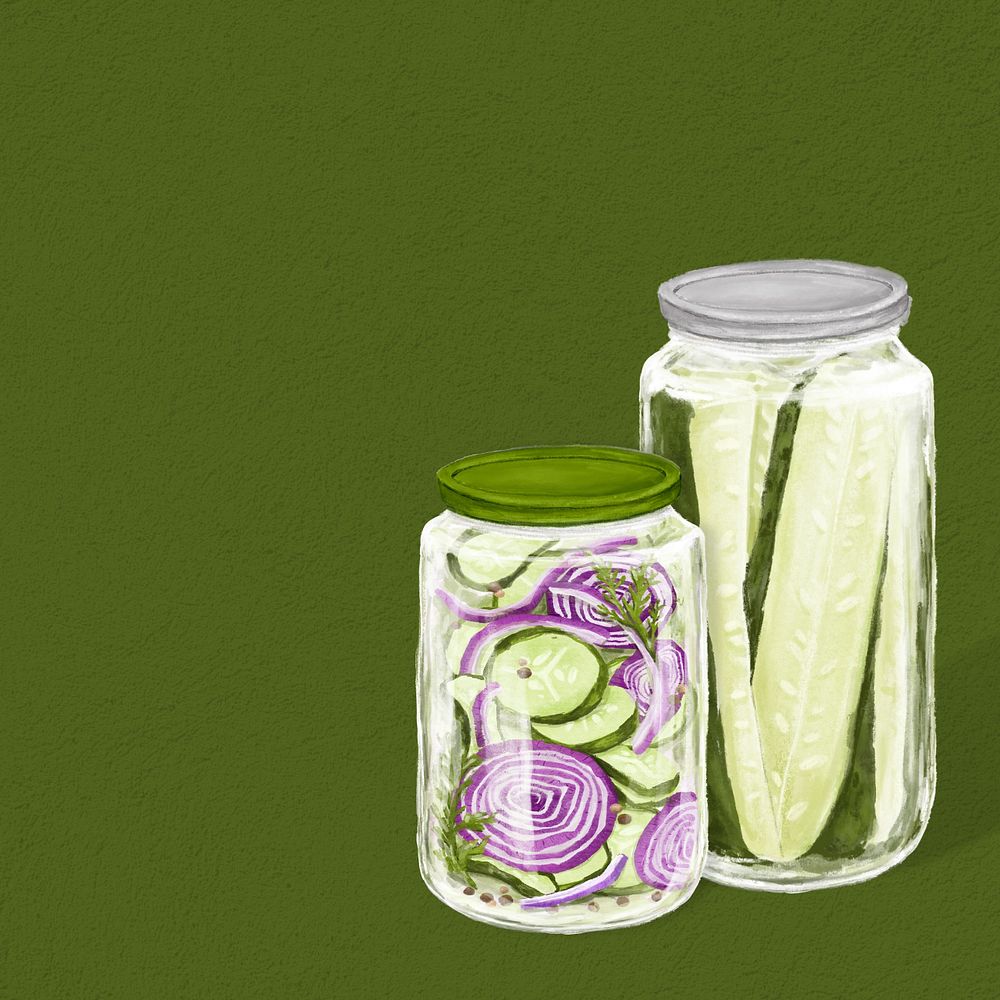 Onion & pickle jar background, vegetable food illustration, editable design