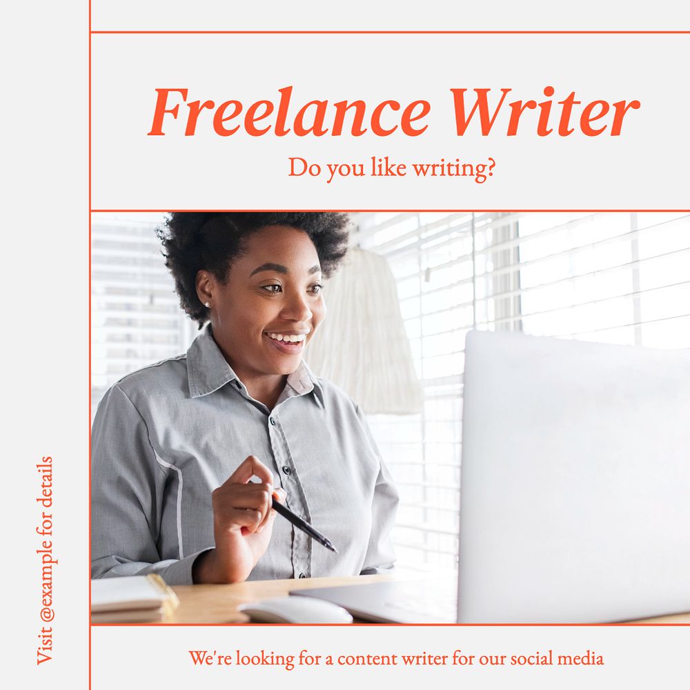 Freelance writer Instagram post template, editable text