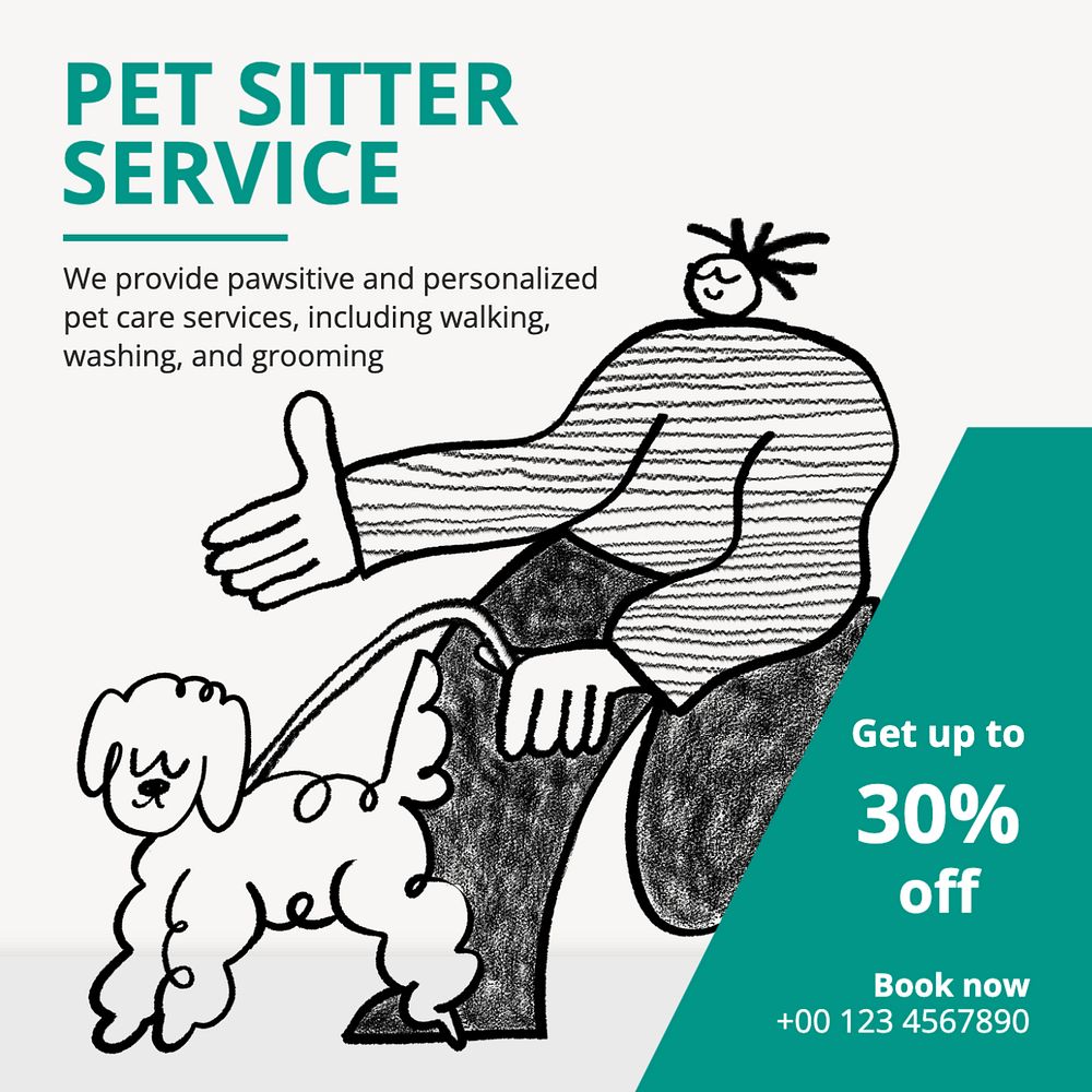 Pet sitter service Instagram post template, editable text