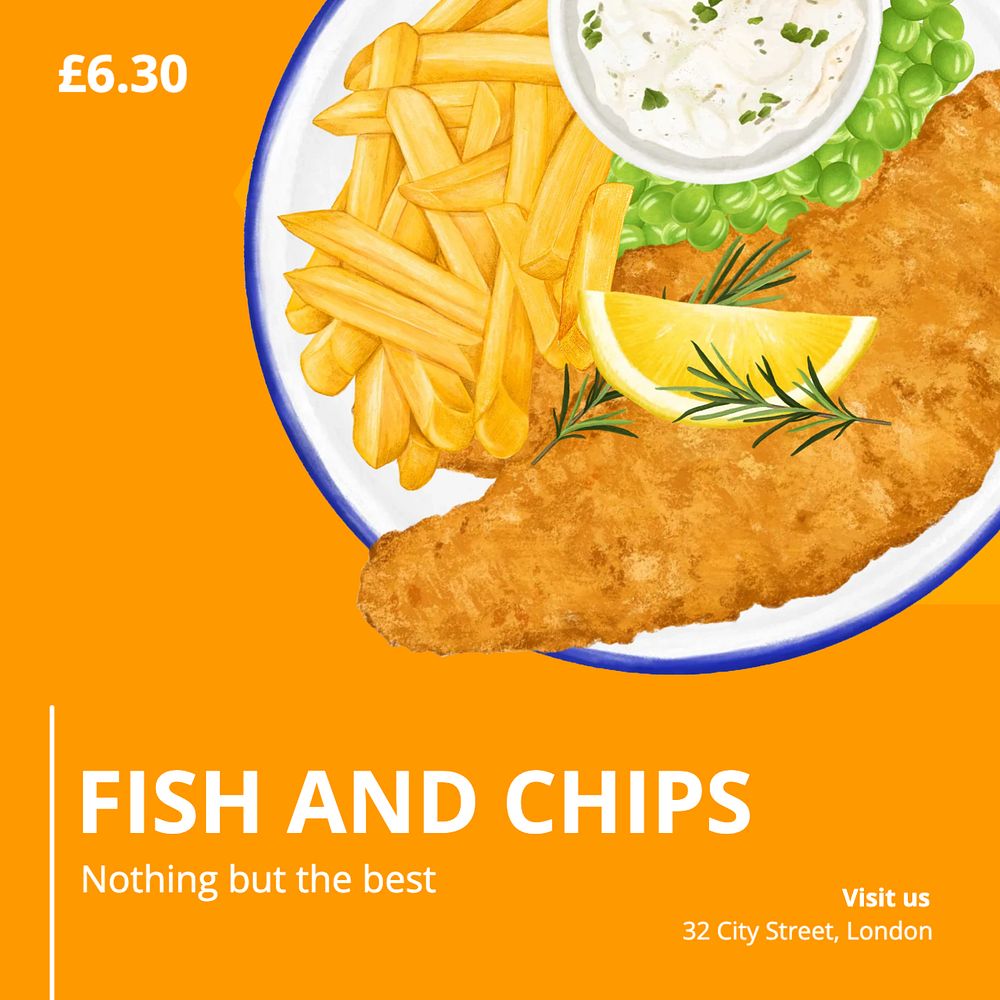 Fish and chips Instagram post template, editable text