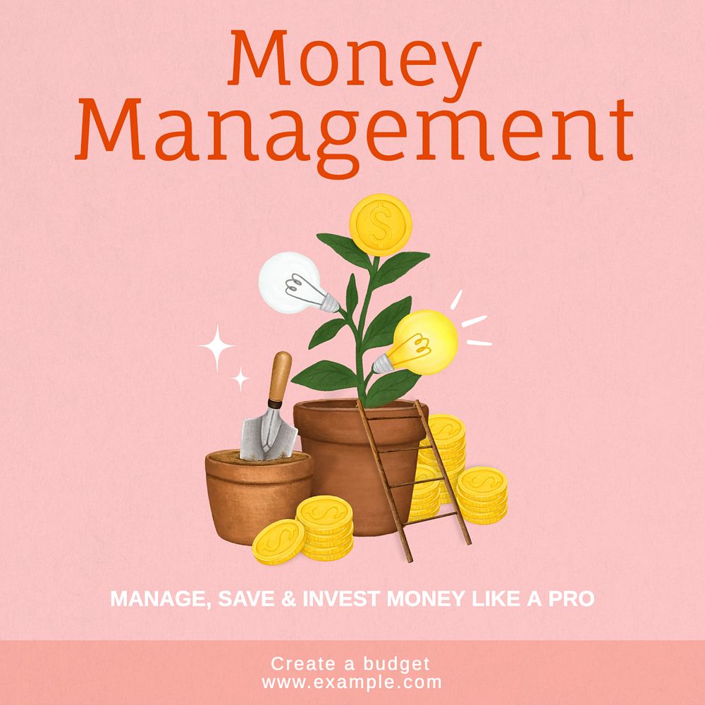 Money management Instagram post template, editable text