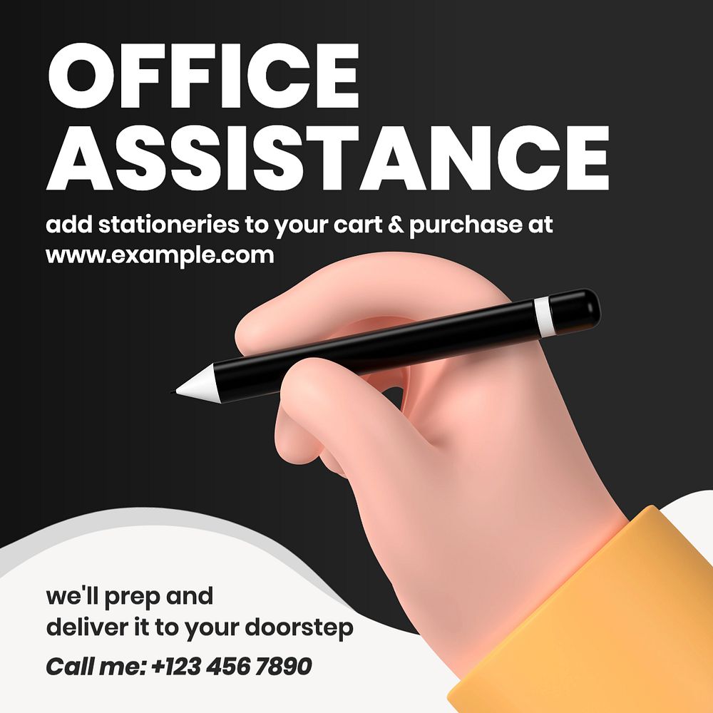 Office assistance Instagram post template, editable text