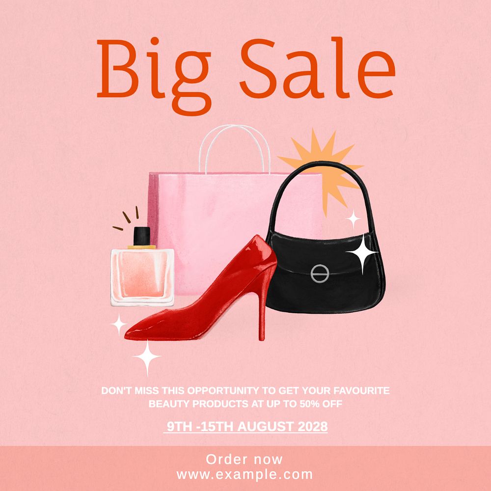 Cosmetics big sale Instagram post template, editable text