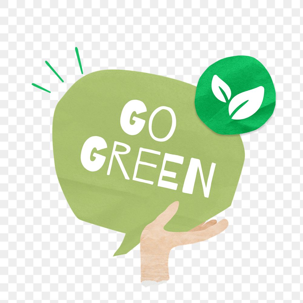 Go green, word in paper speech bubble, editable design