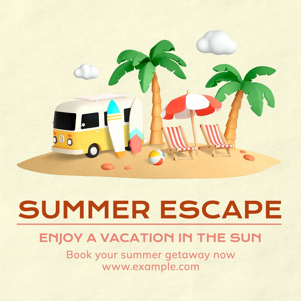 Summer escape Instagram post template, editable text