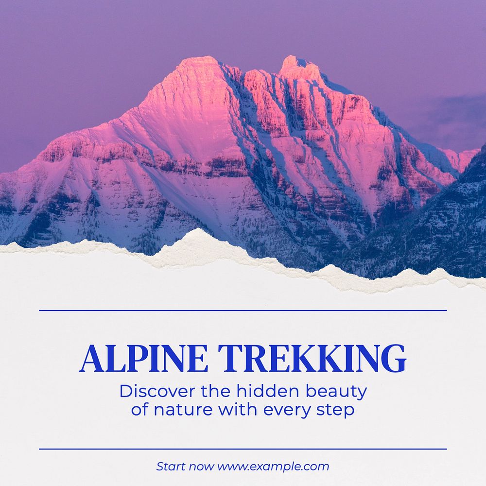 Alpine trekking Instagram post template, editable text