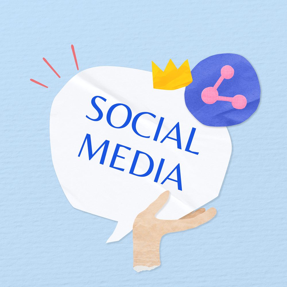 Social media, word in paper speech bubble, editable design