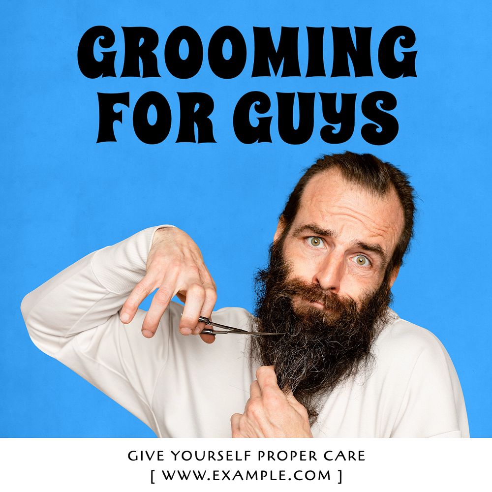 Male grooming Instagram post template, editable text