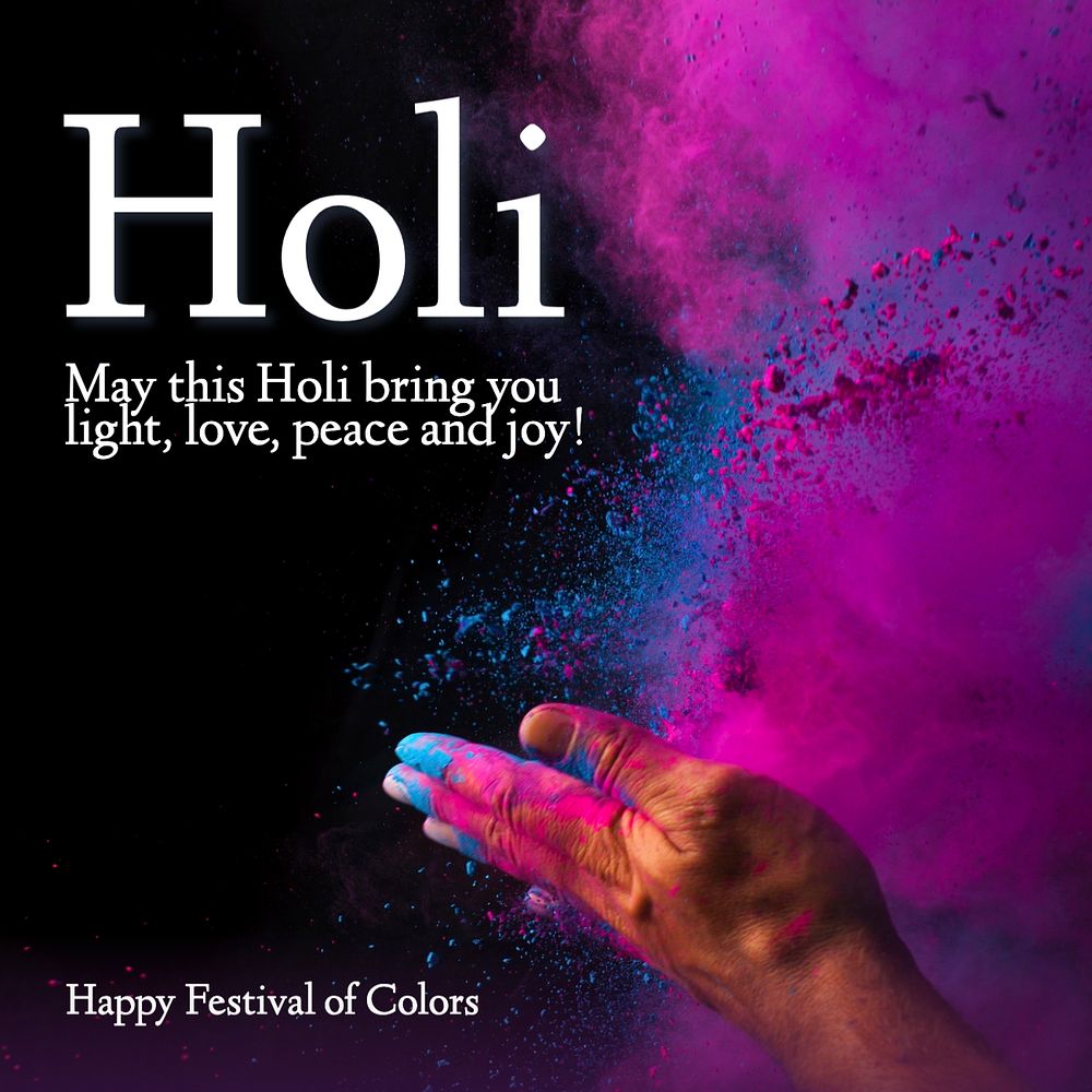 Holi festival Instagram post template, editable text