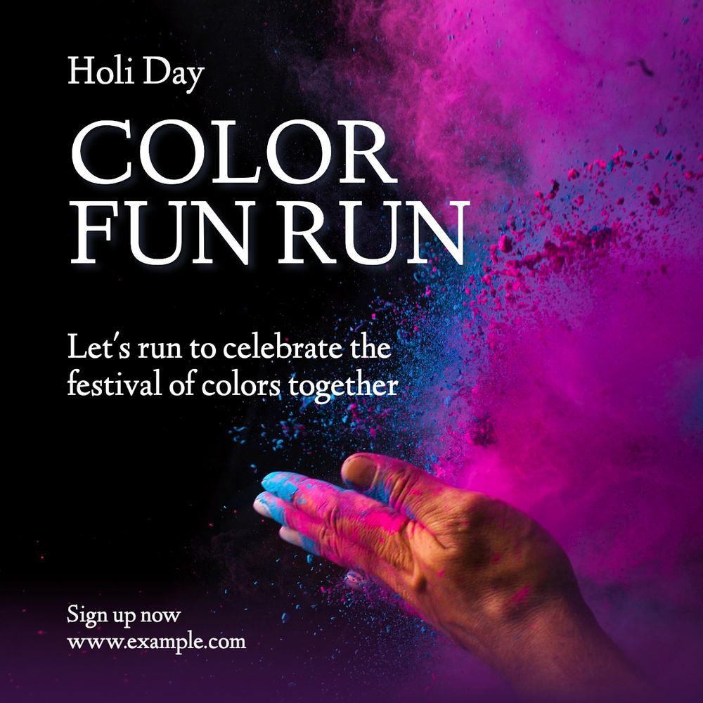 Holi day run Instagram post template, editable text