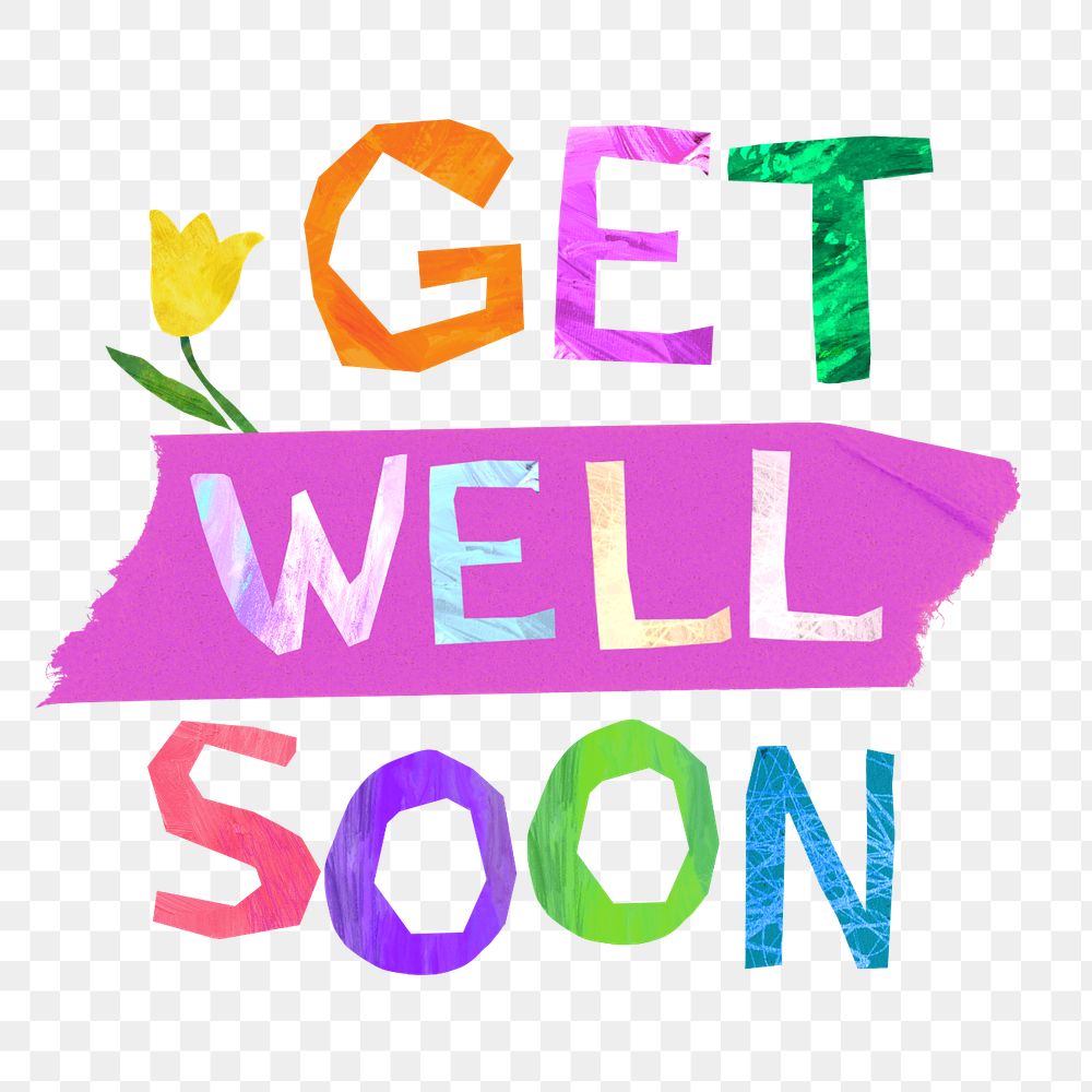 Get well soon word, paper craft collage, editable design