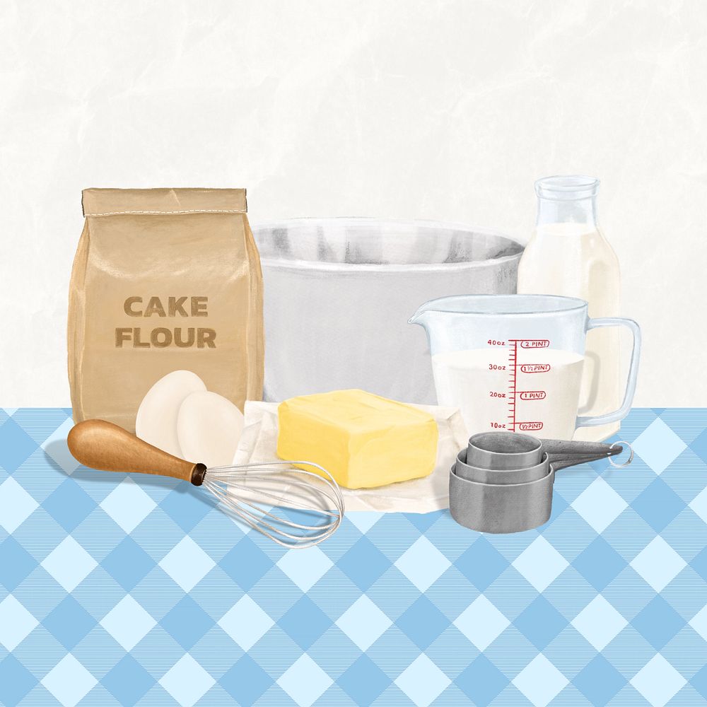 Baking ingredients & tool illustration, editable design