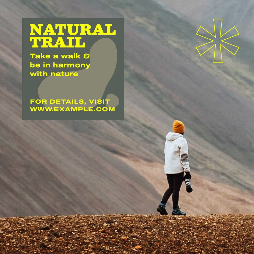 Natural trail Instagram post template, editable text