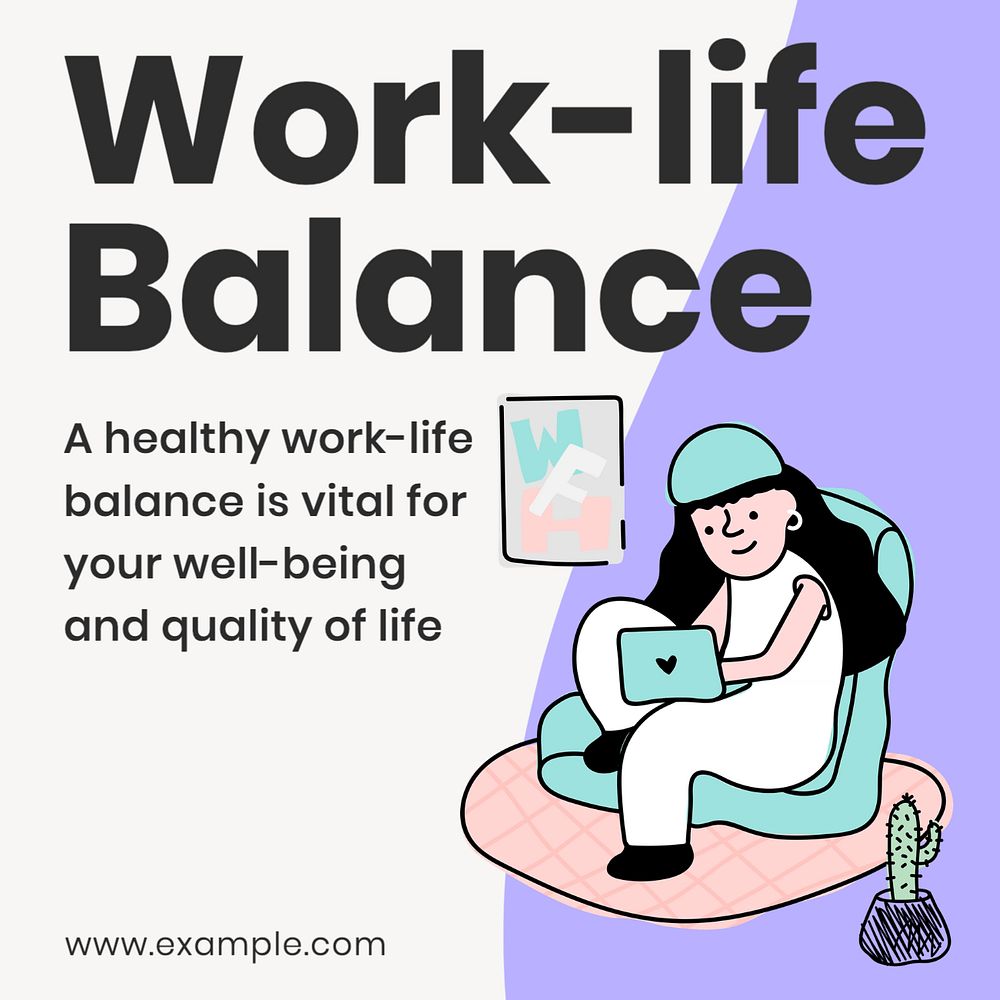 Work life balance Instagram post template, editable text