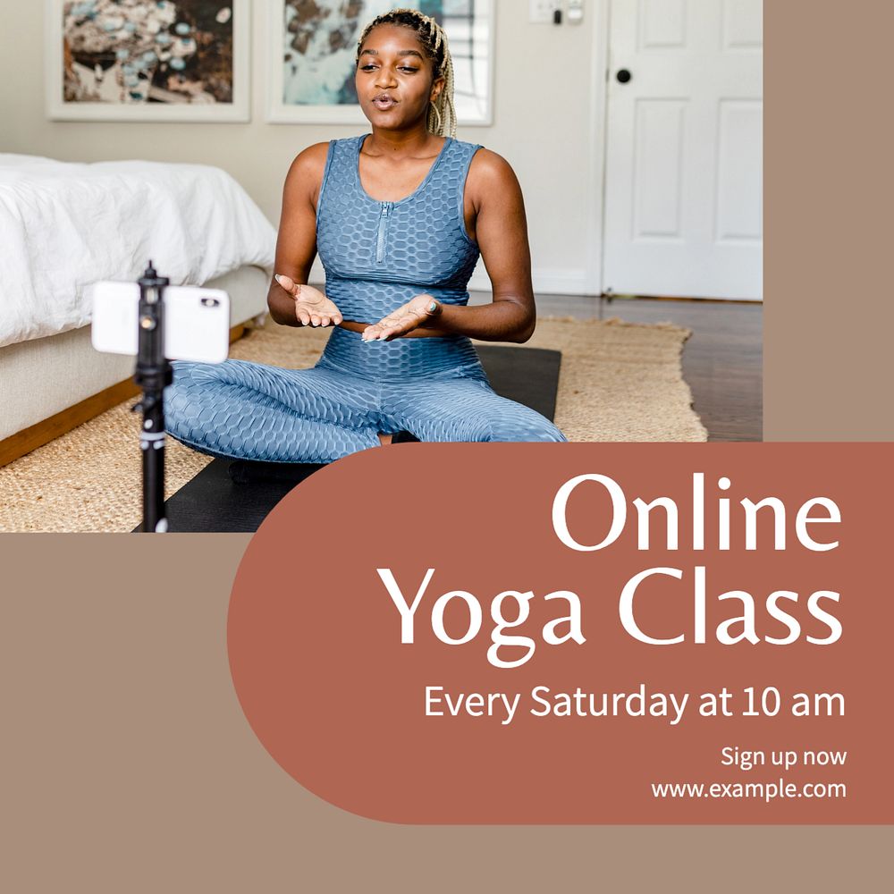 Online yoga class Instagram post template, editable text