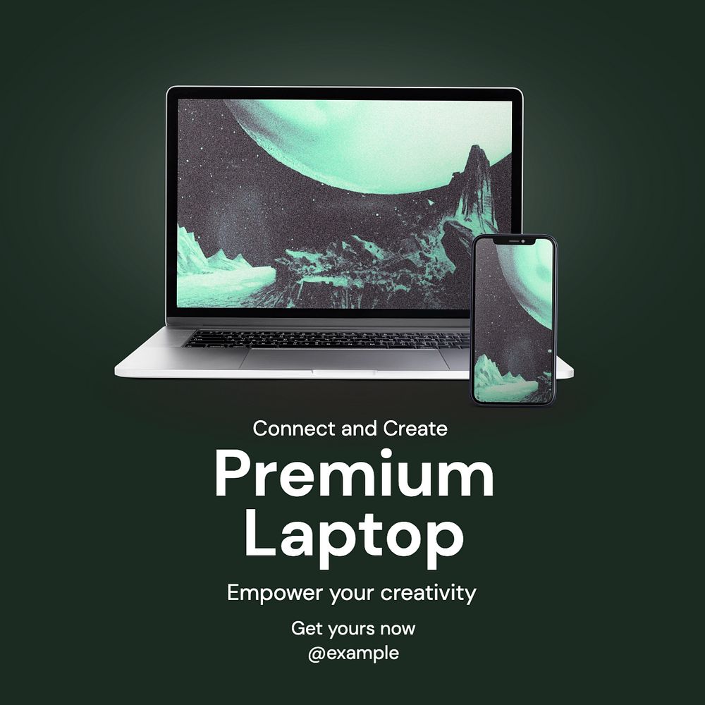 Laptop Instagram post template, editable text