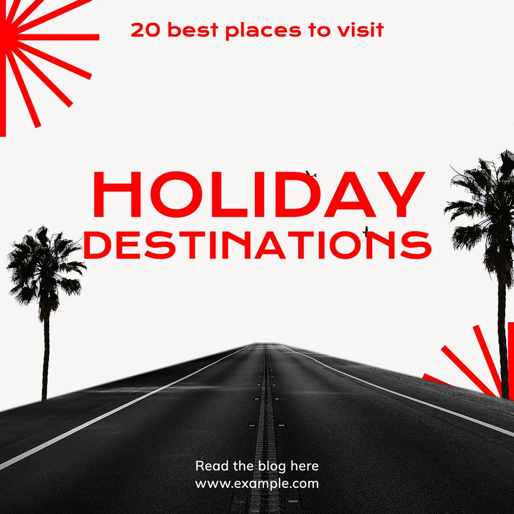 Holiday destinations Instagram post template, editable text