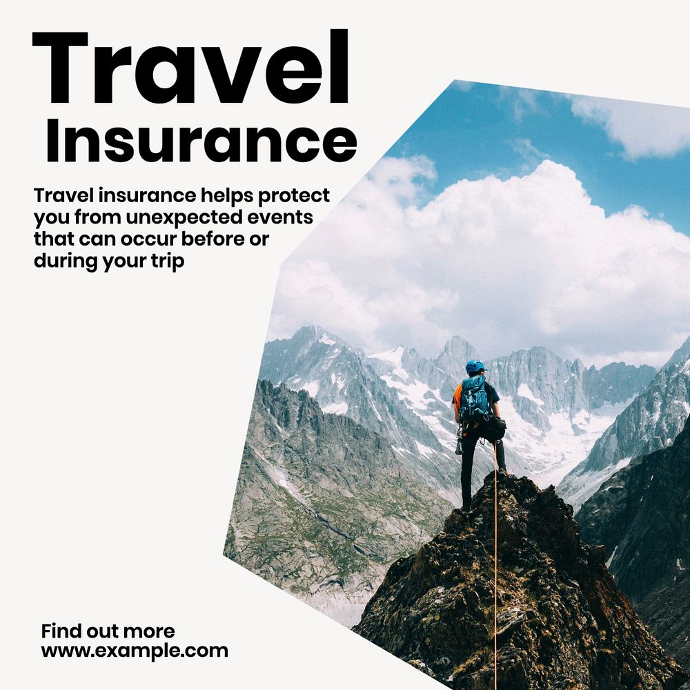 Travel insurance Instagram post template, editable text