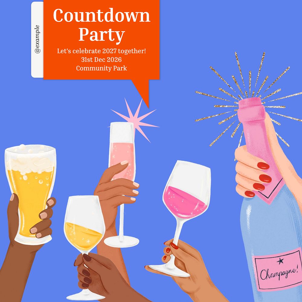 Countdown party Instagram post template, editable text