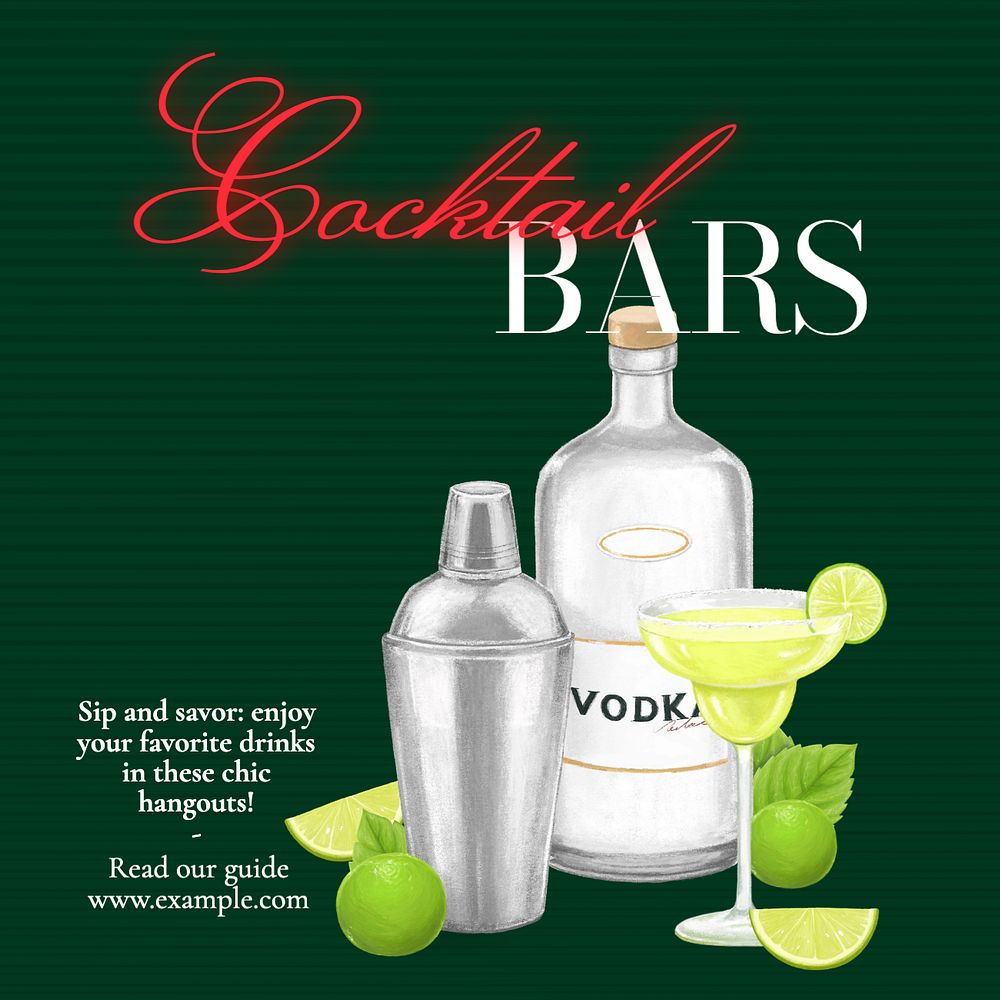 Cocktail bars  Instagram post template, editable text