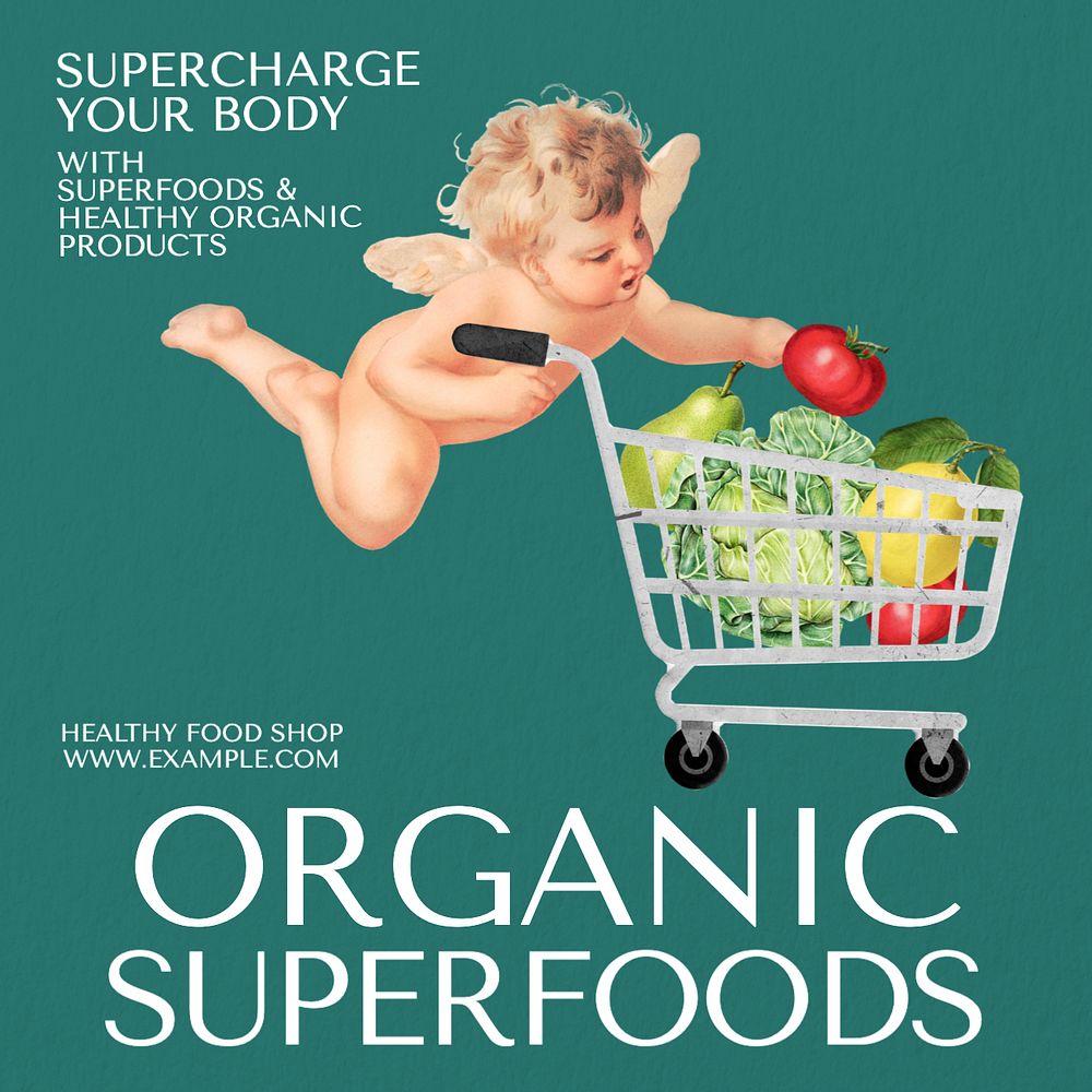 Organic superfoods Instagram post template, editable text