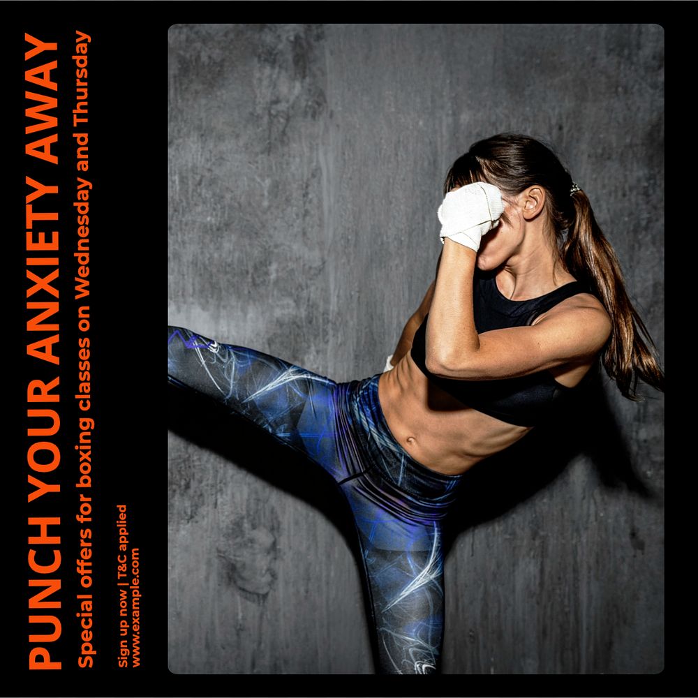 Boxing classes Instagram post template, editable text