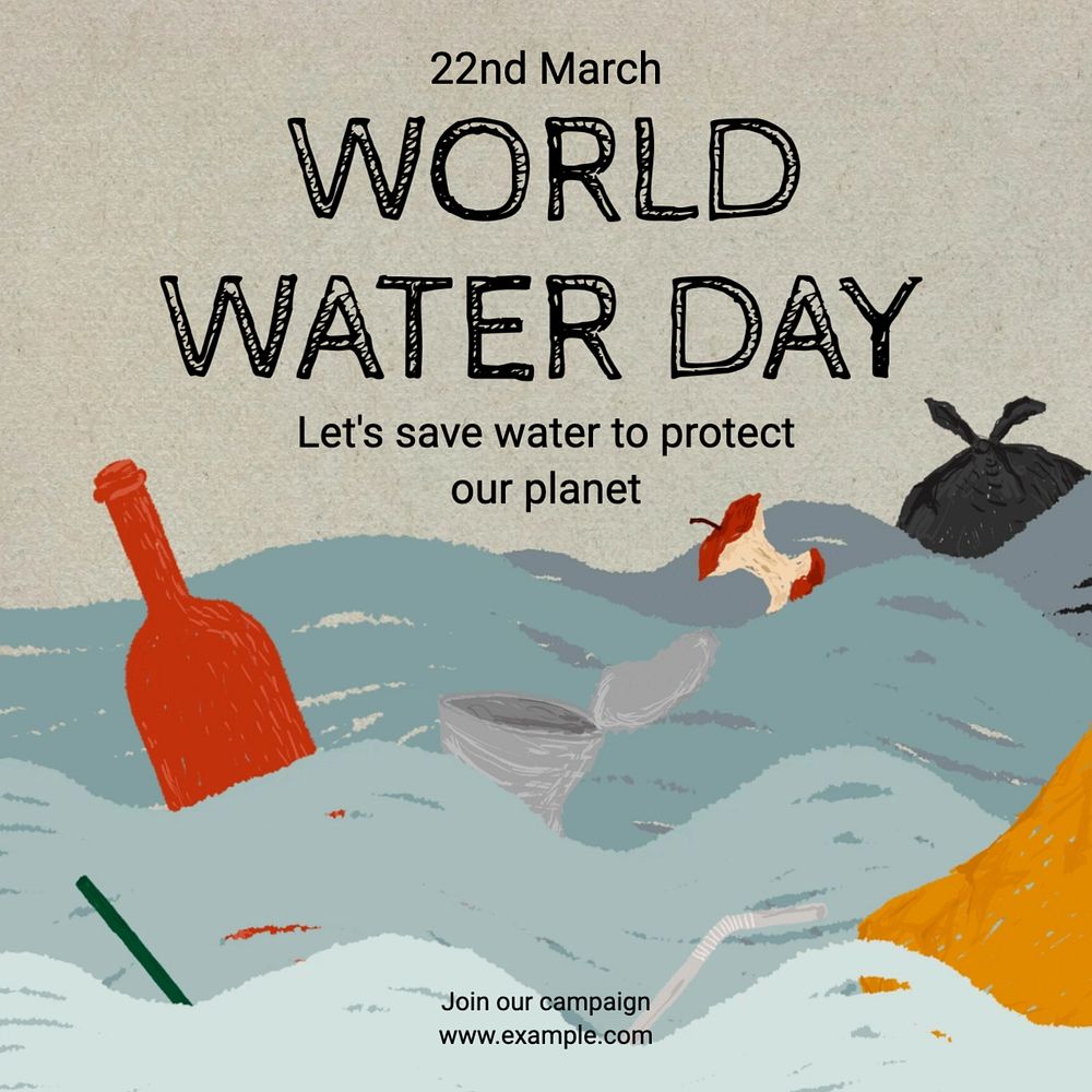 World water day Instagram post template, editable text