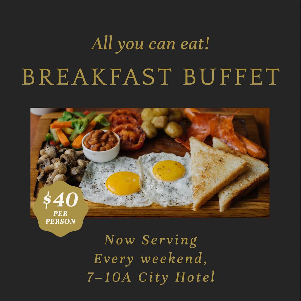 Breakfast buffet Instagram post template, editable text