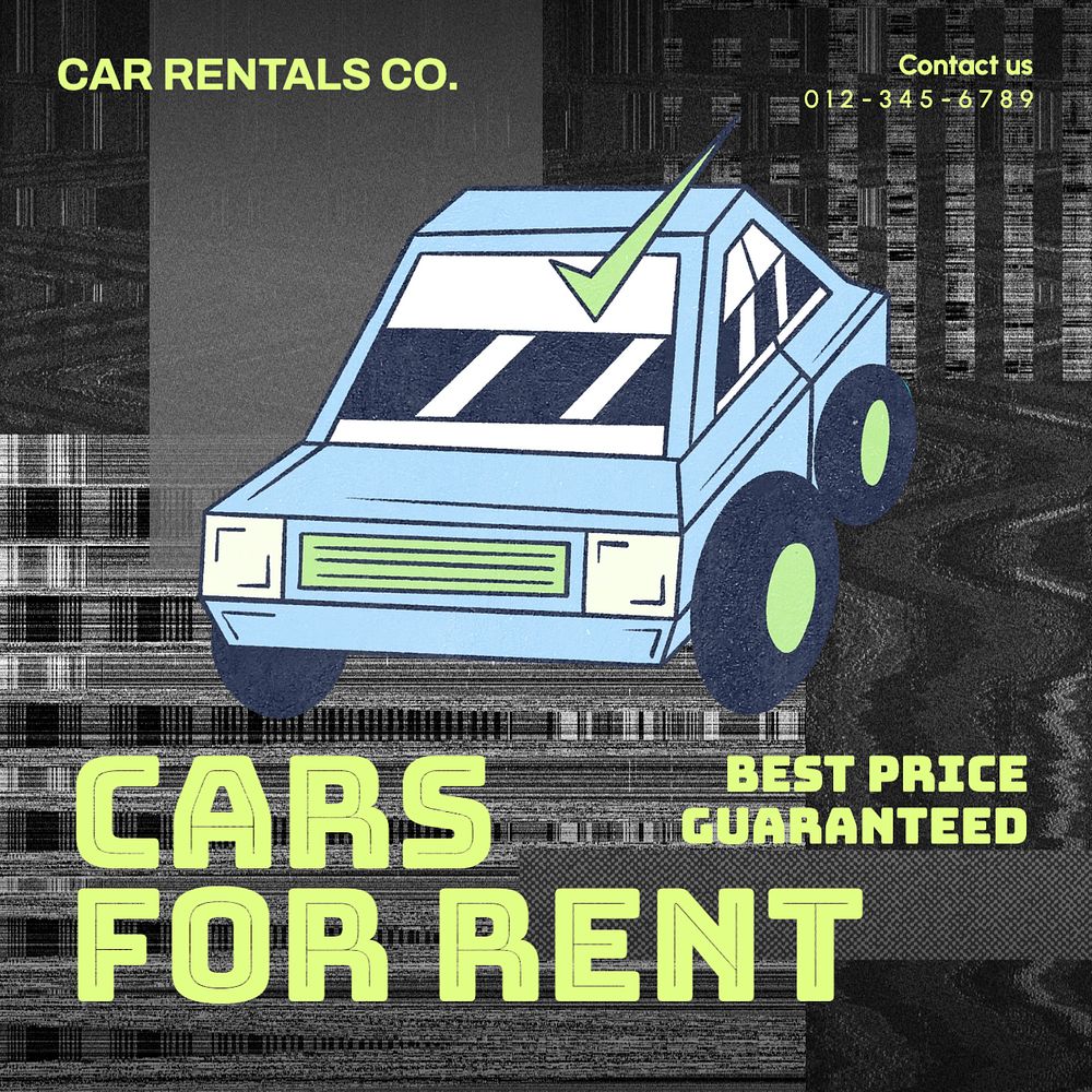 Cars for rent Instagram post template, editable text