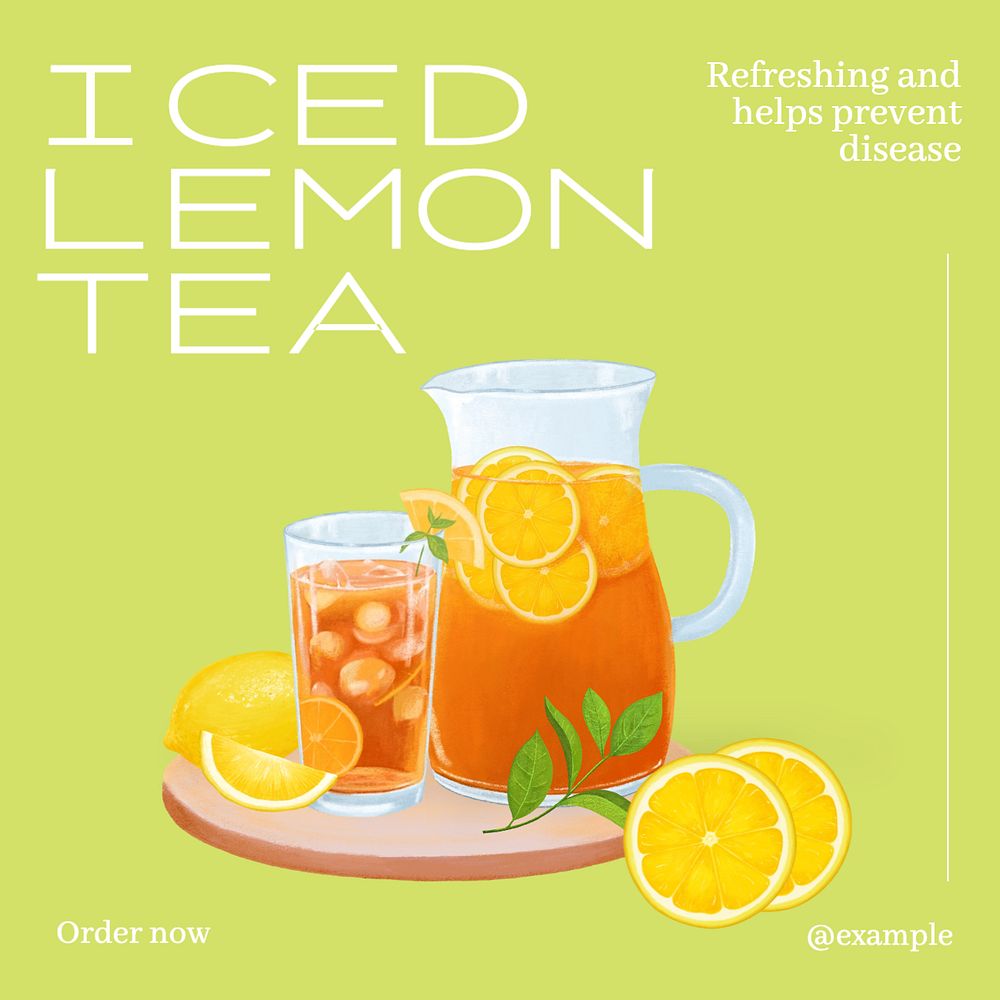 Iced lemon tea Instagram post template, editable text