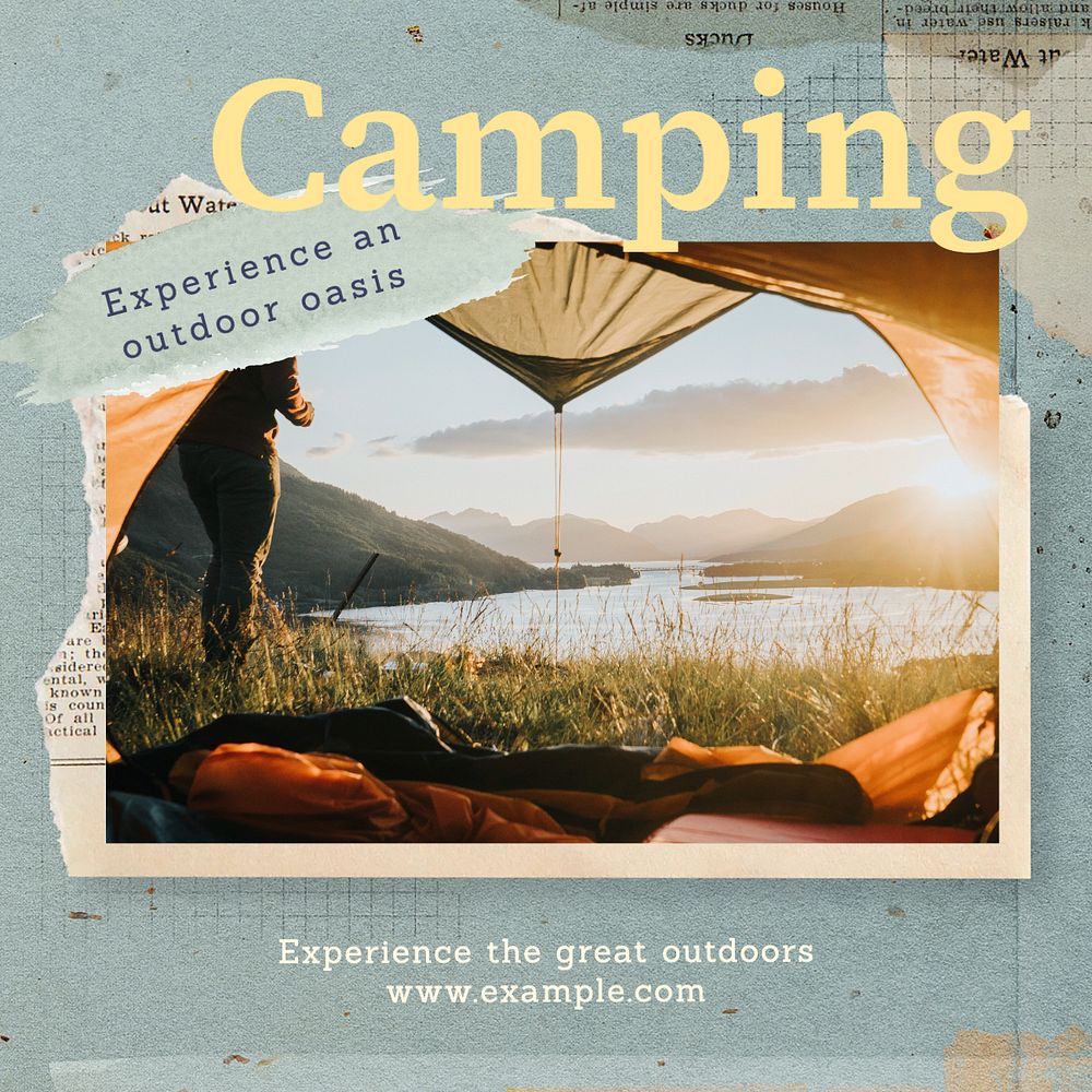 Camping Instagram post template, editable text