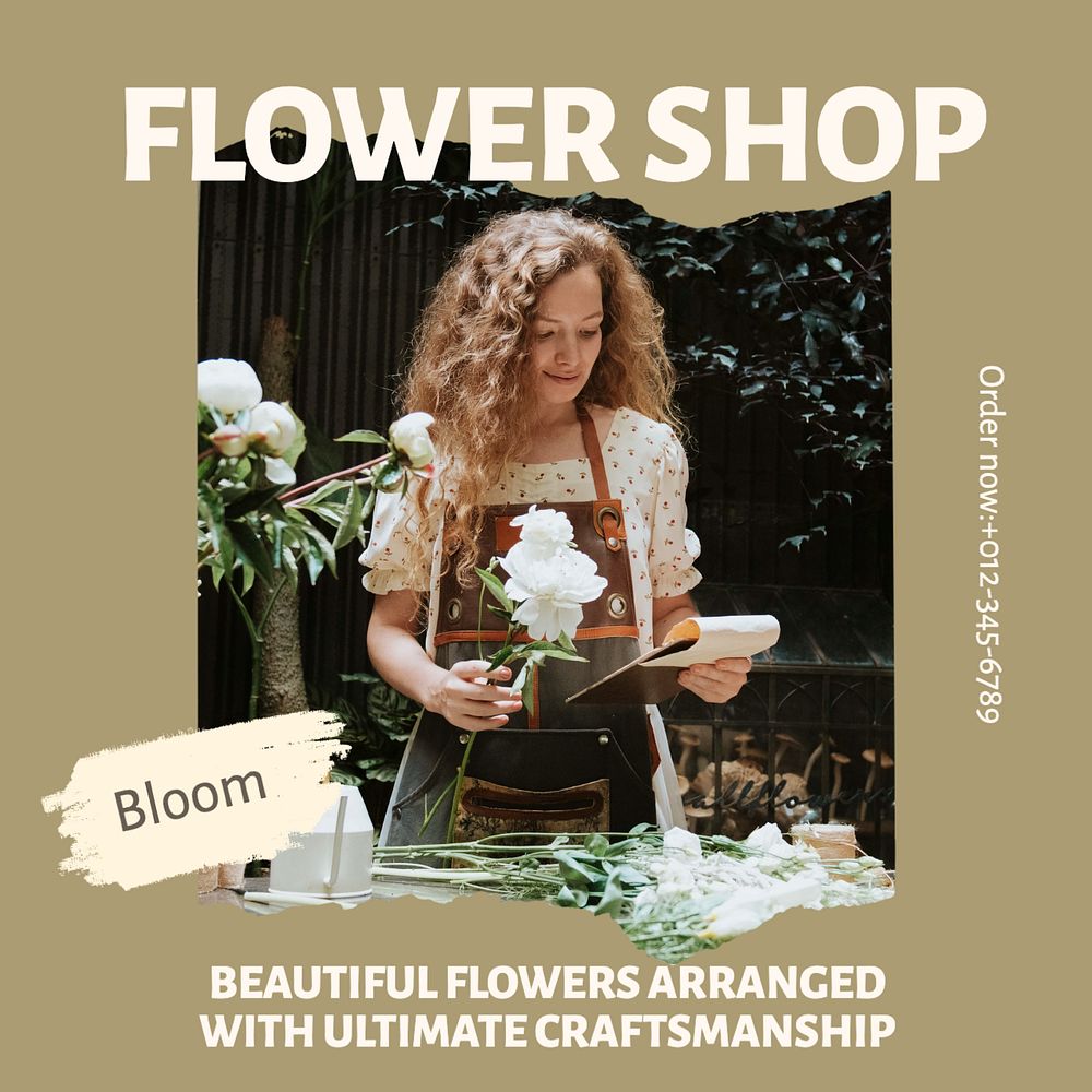 Flower shop Instagram post template, editable text