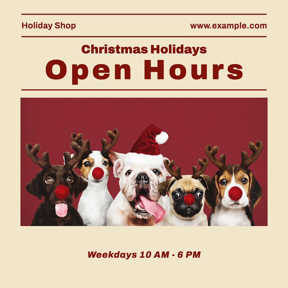 Open hours Instagram post template, editable text