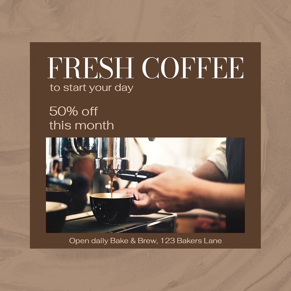 Fresh coffee Instagram post template, editable text