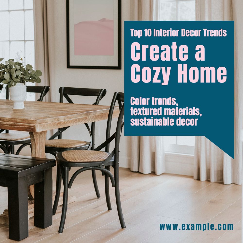 Cozy home Instagram post template, editable text