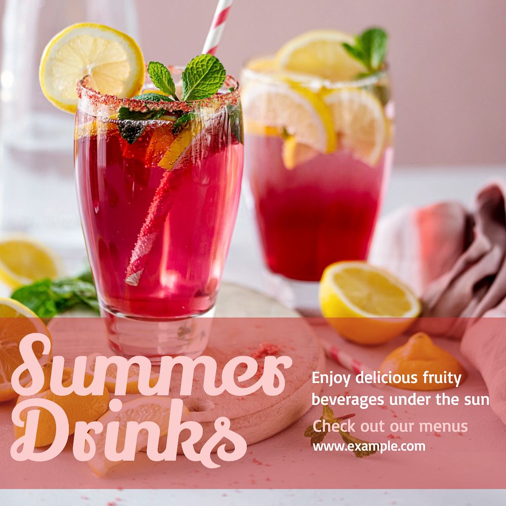 Summer drinks Instagram post template, editable text