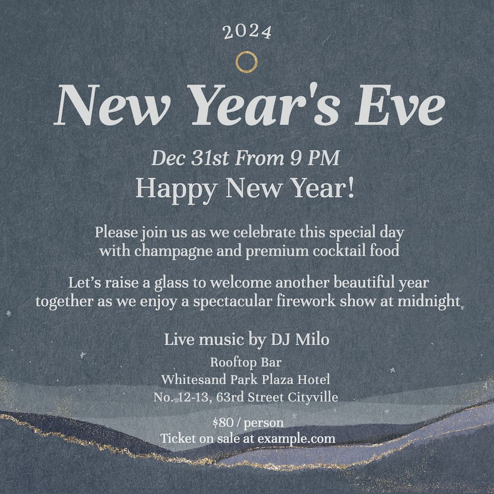 New year's eve Instagram post template, editable text