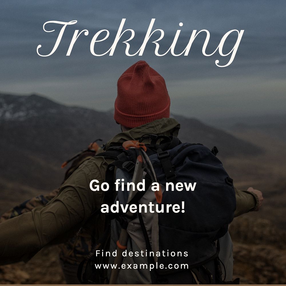 Trekking Instagram post template, editable text