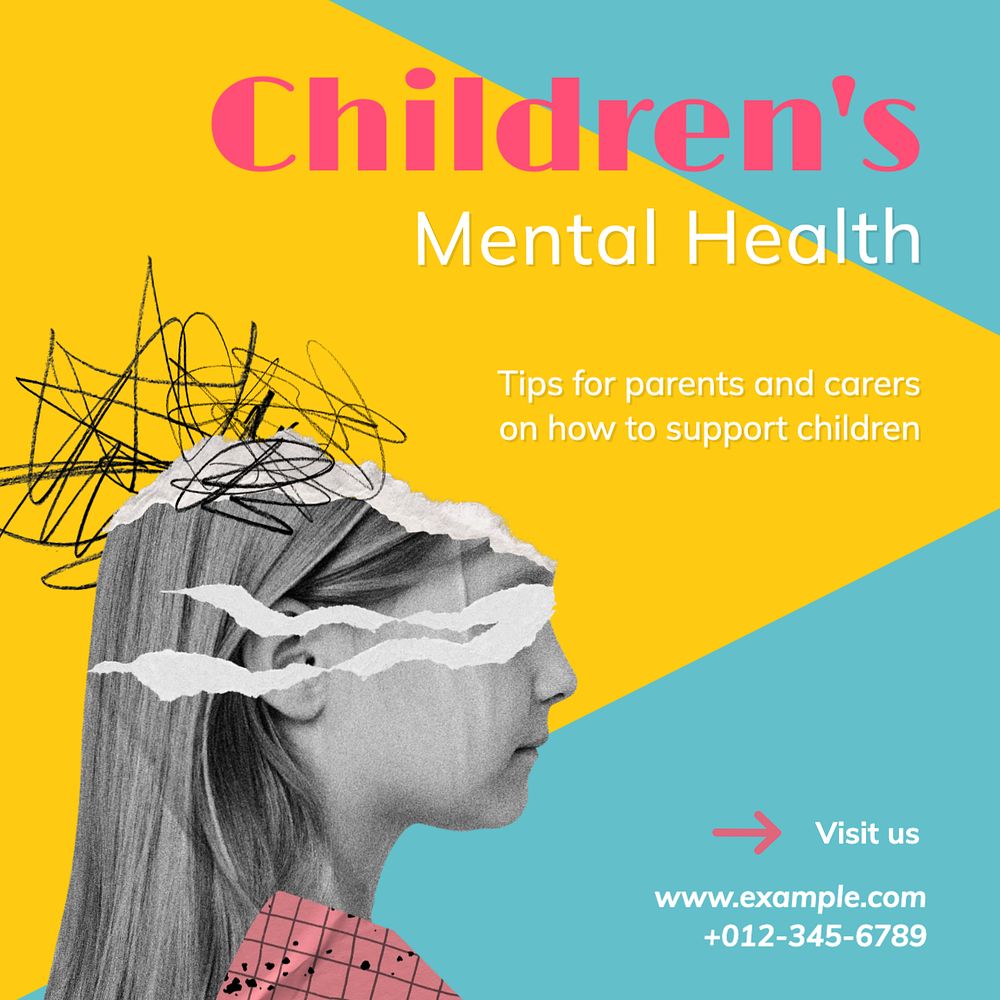 Children's mental health Instagram post template, editable text