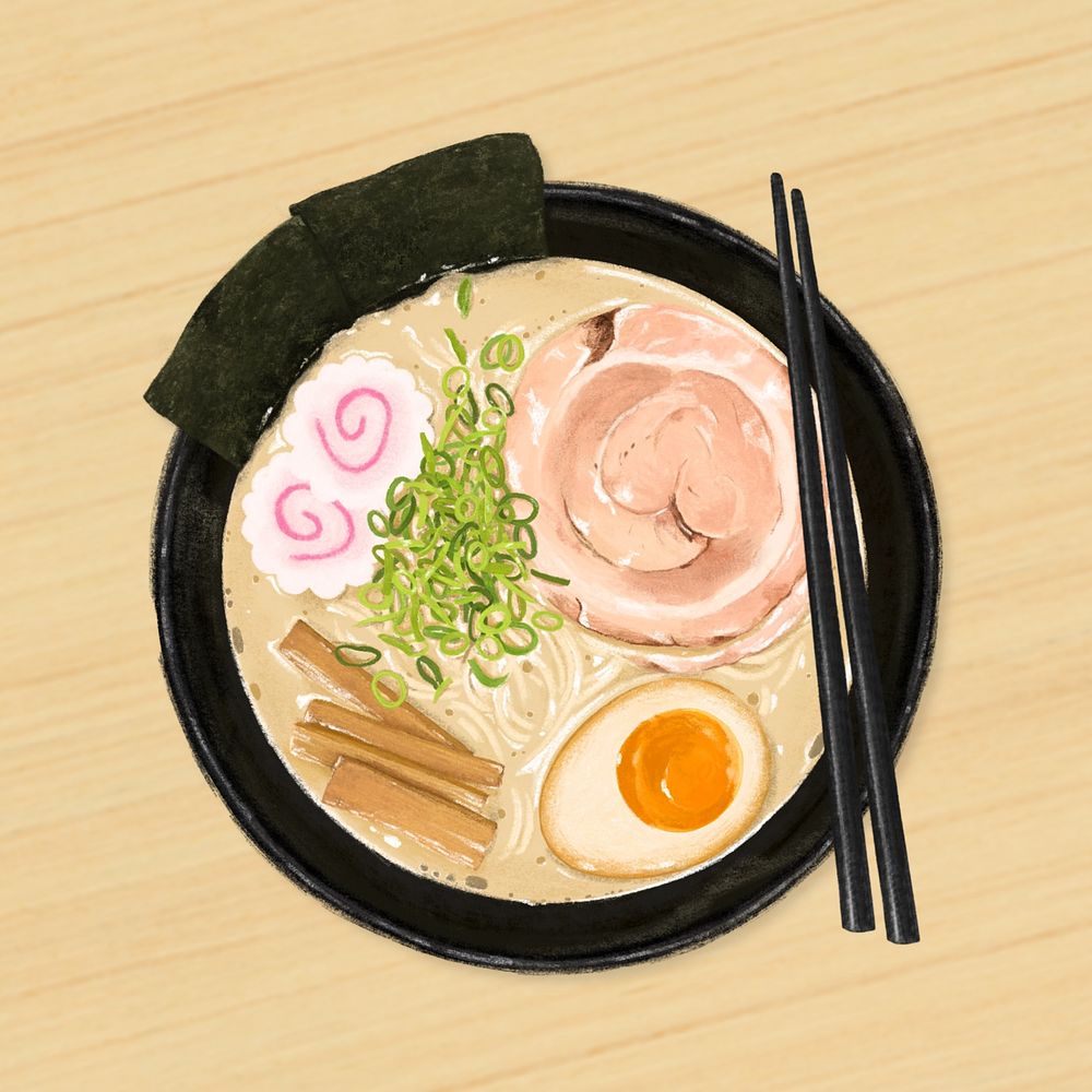 Ramen noodle, Japanese food illustration, editable design