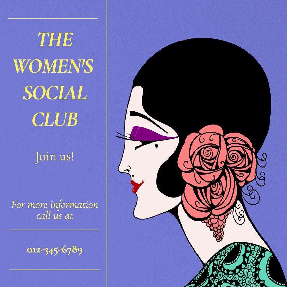 Women's social club Instagram post template, editable text