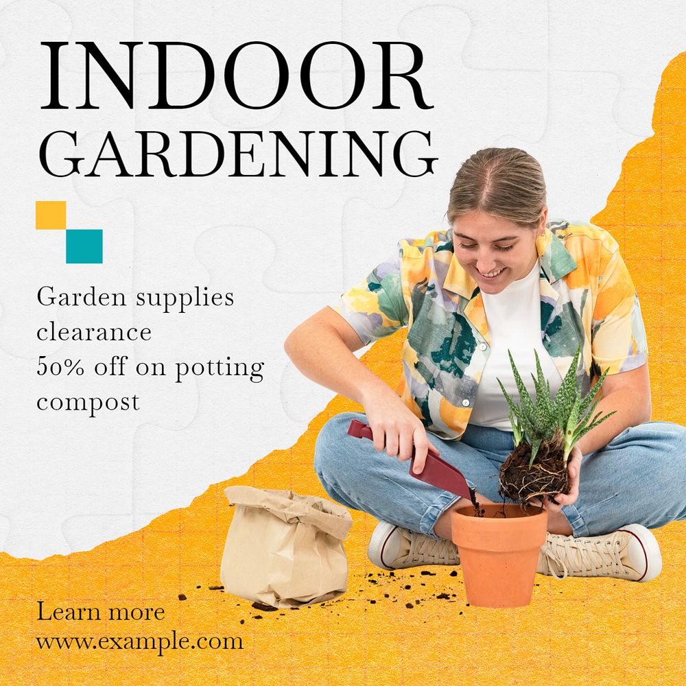 Indoor gardening Instagram post template, editable text