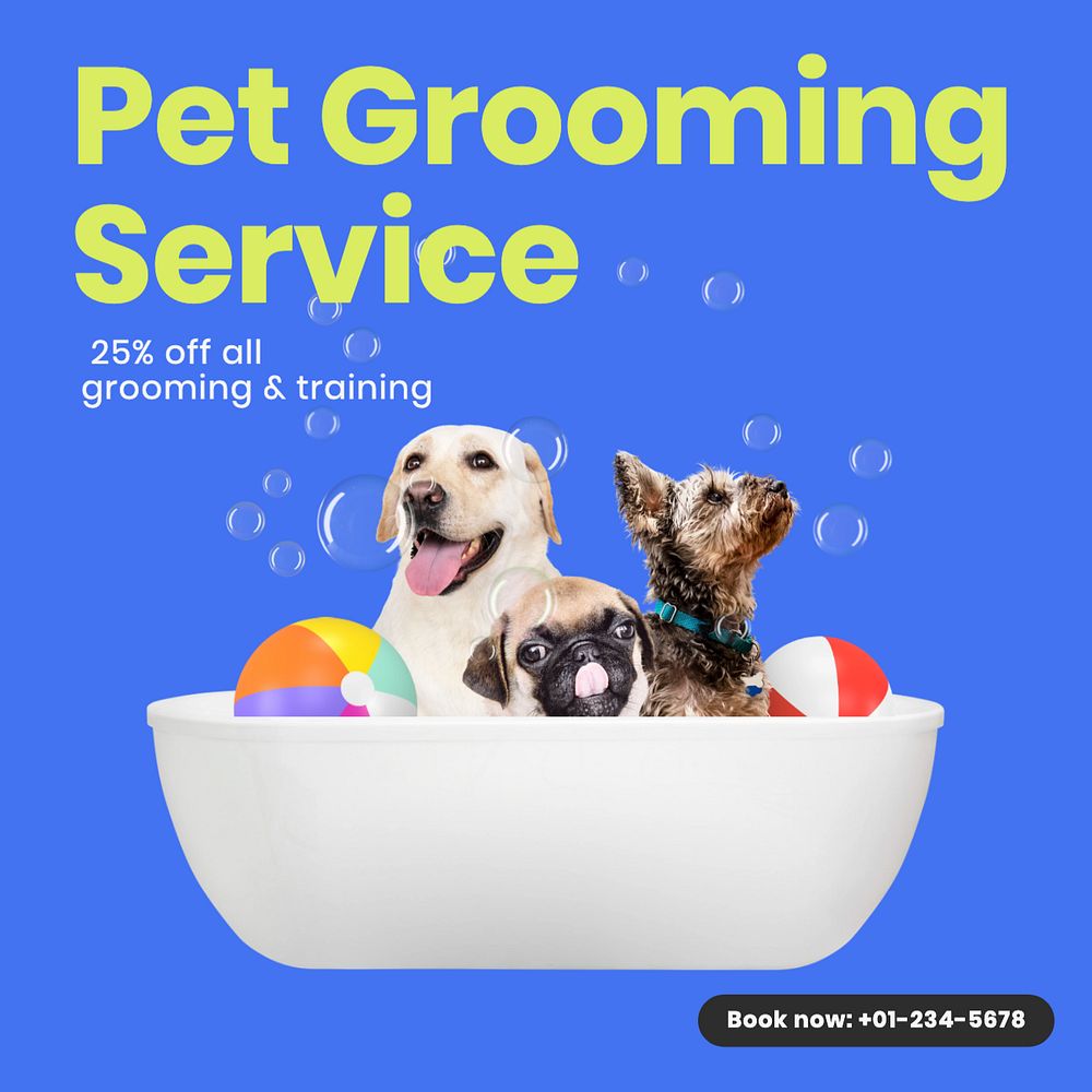 Pet grooming Instagram post template, editable text