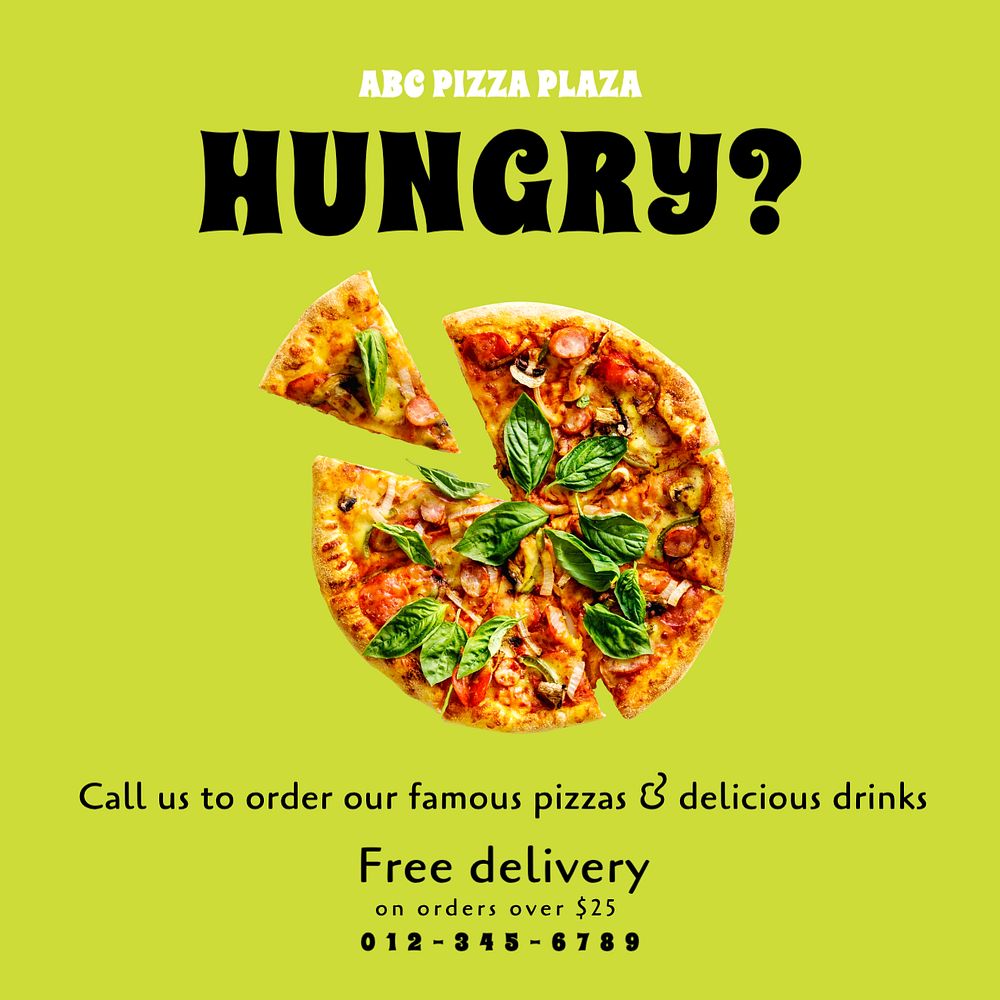 Pizza delivery  Instagram post template, editable text